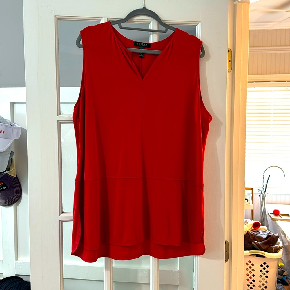 Lauren Dark Orange 2x sleeveless dress top.